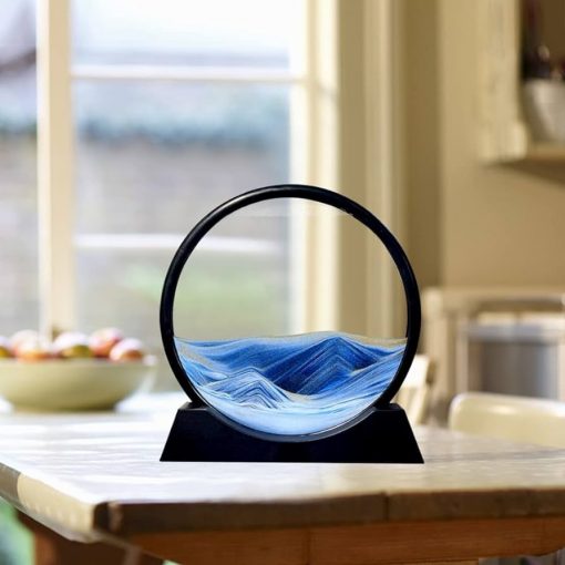 Moving Sand Art Picture Round Glass 3D Hourglass Deep Sea Sandscape In Motion Display Flowing Sand Frame 7 inch For home Decor