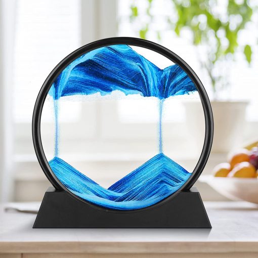 Moving Sand Art Picture Round Glass 3D Hourglass Deep Sea Sandscape In Motion Display Flowing Sand Frame 7 inch For home Decor