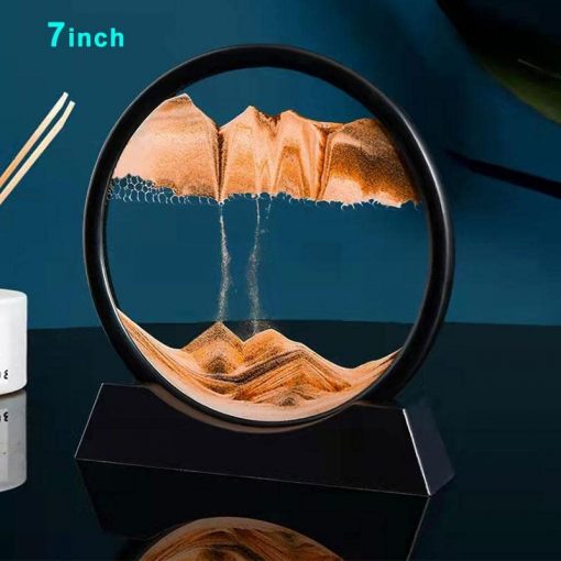 Moving Sand Art Picture Round Glass 3D Hourglass Deep Sea Sandscape In Motion Display Flowing Sand Frame 7 inch For home Decor