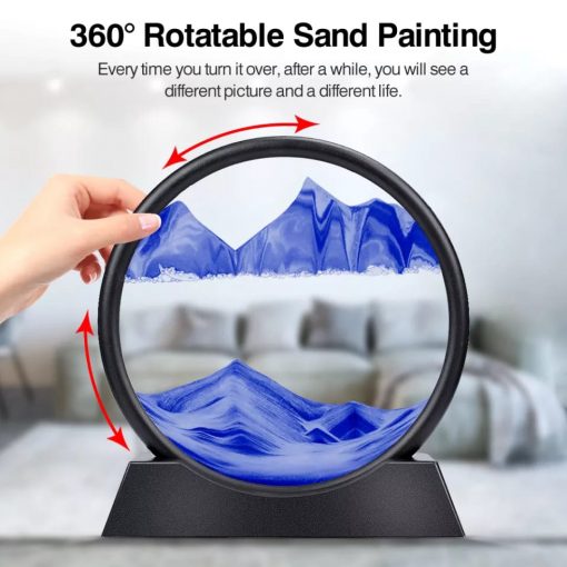 Moving Sand Art Picture Round Glass 3D Hourglass Deep Sea Sandscape In Motion Display Flowing Sand Frame 7 inch For home Decor