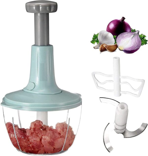 Manual Hand-Press Food & Vegetable Chopper Mixer with Steel 3 Blades, Multicolou
