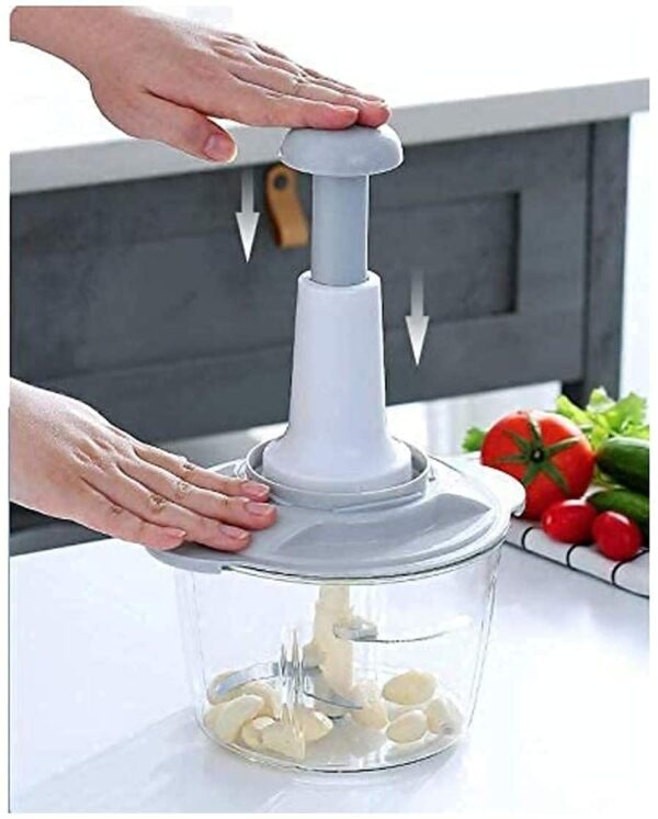 Manual Hand-Press Food & Vegetable Chopper Mixer with Steel 3 Blades, Multicolou