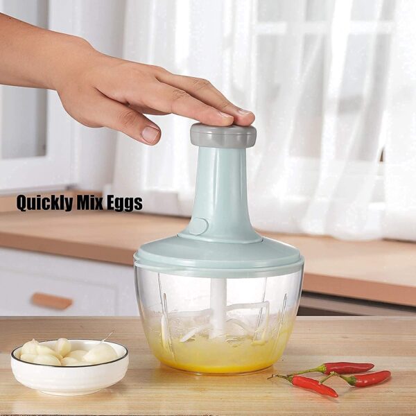 Manual Hand-Press Food & Vegetable Chopper Mixer with Steel 3 Blades, Multicolou